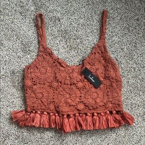 Lulu's Terracotta Crochet Tassel Crop Top